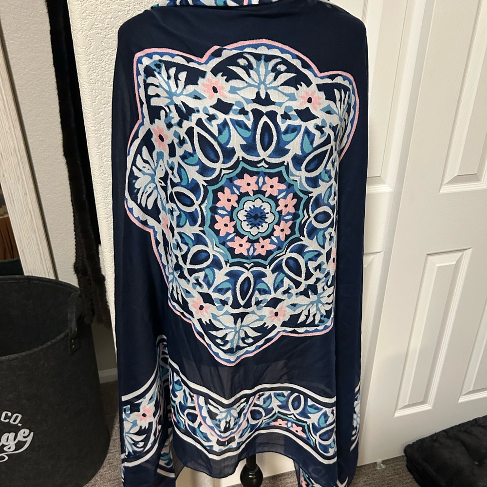 Navy Blue Floral Patterned Shawl/Scarf